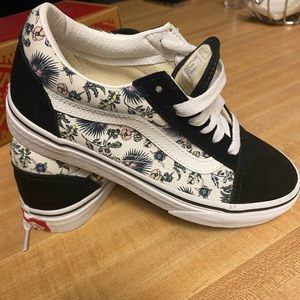Vans youth size 2, black suede with floral design